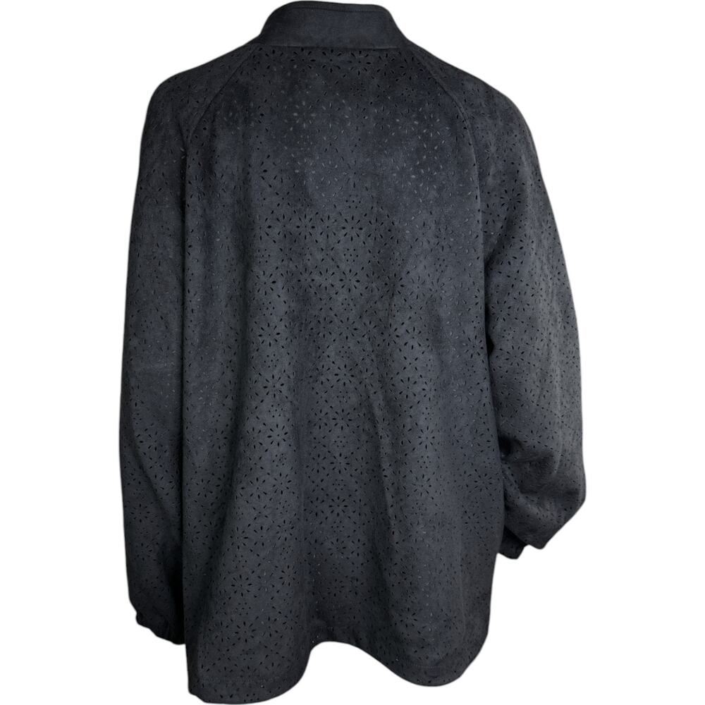 Dennis Basso Perforated Faux Suede Jacket Black‎ X-Large NWOT Eyelet Lined - Picture 2 of 13